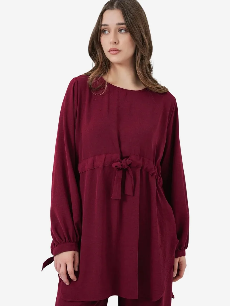 BIG DART BDART Crew Neck Tie Detail Tunic and Wide Leg Pants Set